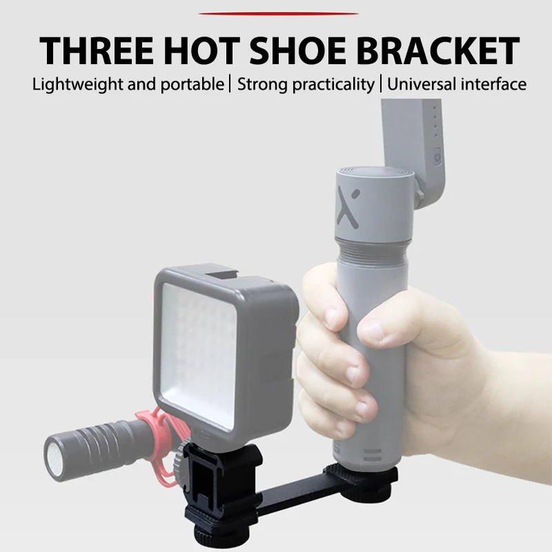 Three-headed Hot Boot Bracket 3 in 1 Triple Hot Shoe Mount Adapter Extension Bracket Holder Microphone Stand