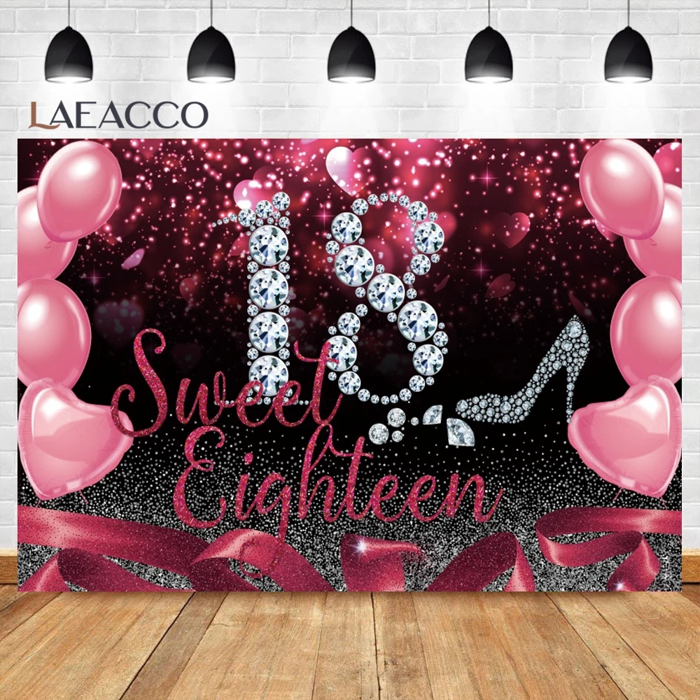 Laeacco Red Black Balloons Happy Birthday Backdrop Dreamy Glitter Lights Adults Women Portrait Customized Photography Background