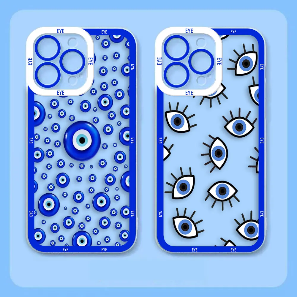 Fashion Lucky Eye Blue Evil Eye Print Clear Phone Case For Xiaomi Redmi Note 13 12 12S 11 11T 11S 10 9 10S 9S 9T 8 Max Plus Case