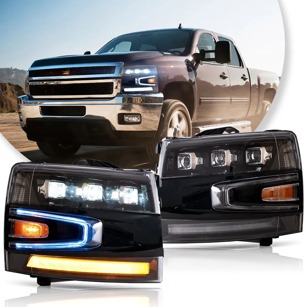 Vland 07-13 Silverado 2nd Gen LED Matrix Projector Headlights Black Truck Headlamp Upgrade