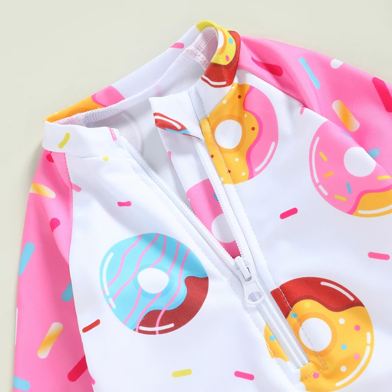 

Toddler Baby Girl Swimsuit Long Sleeve Rash Guard Floral Zipper Bathing Suit Donut Beach Wear