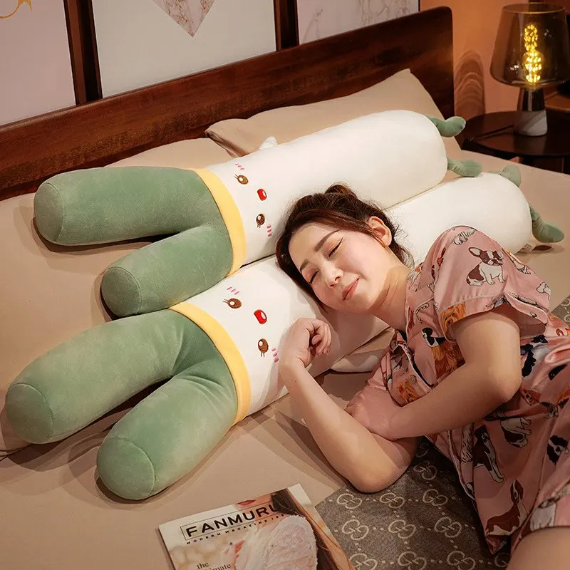 Oreiller long en peluche de dessin animé, beurre en peluche, légume vert, oignon chinois, poireau, coussin, histoire du coucher, ami, sommeil, cadeau d'anniversaire