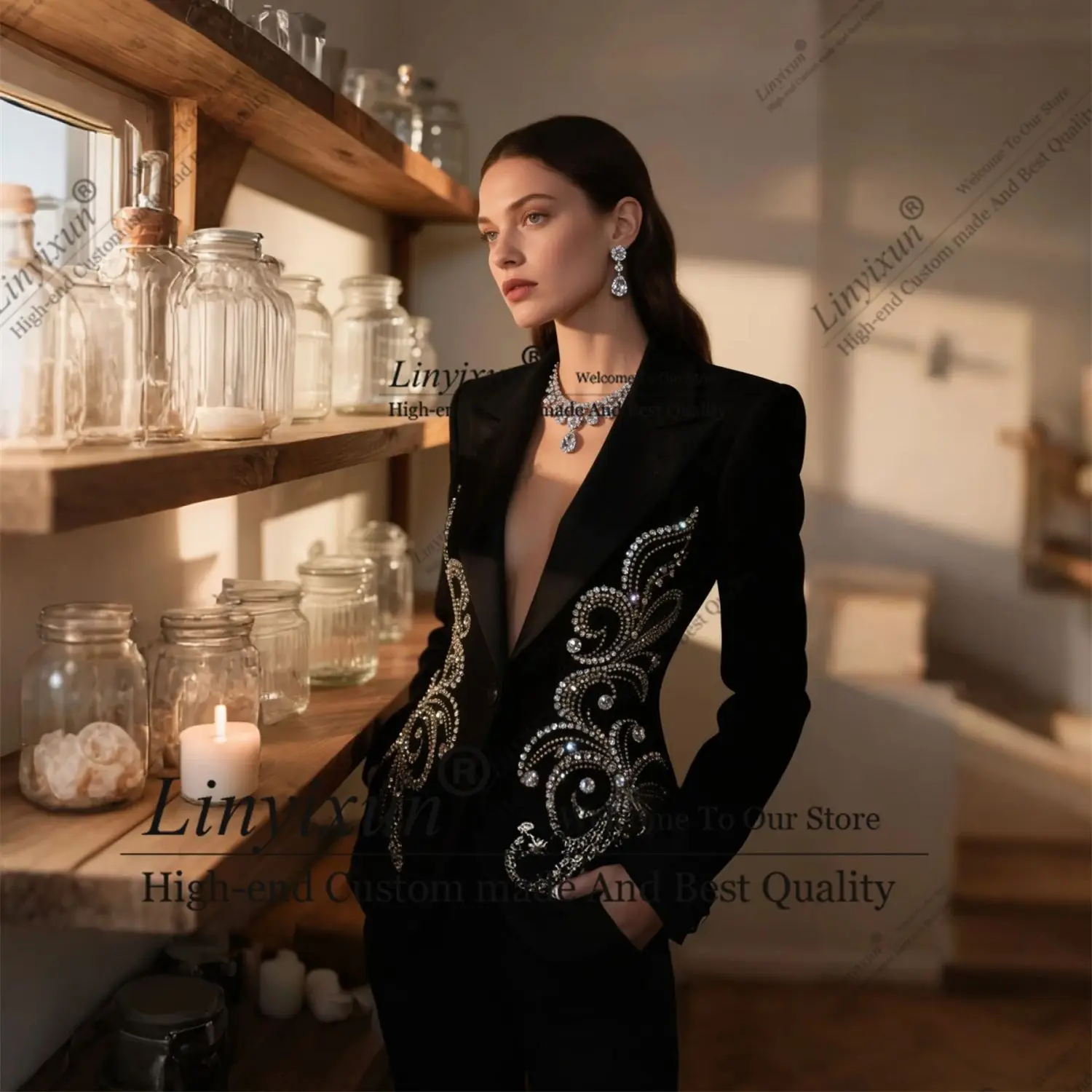 Elegant high-end Design Diamond Of Bride Dresses Customized Women Pants Suits Banquet Party Tuxedo костюм женский