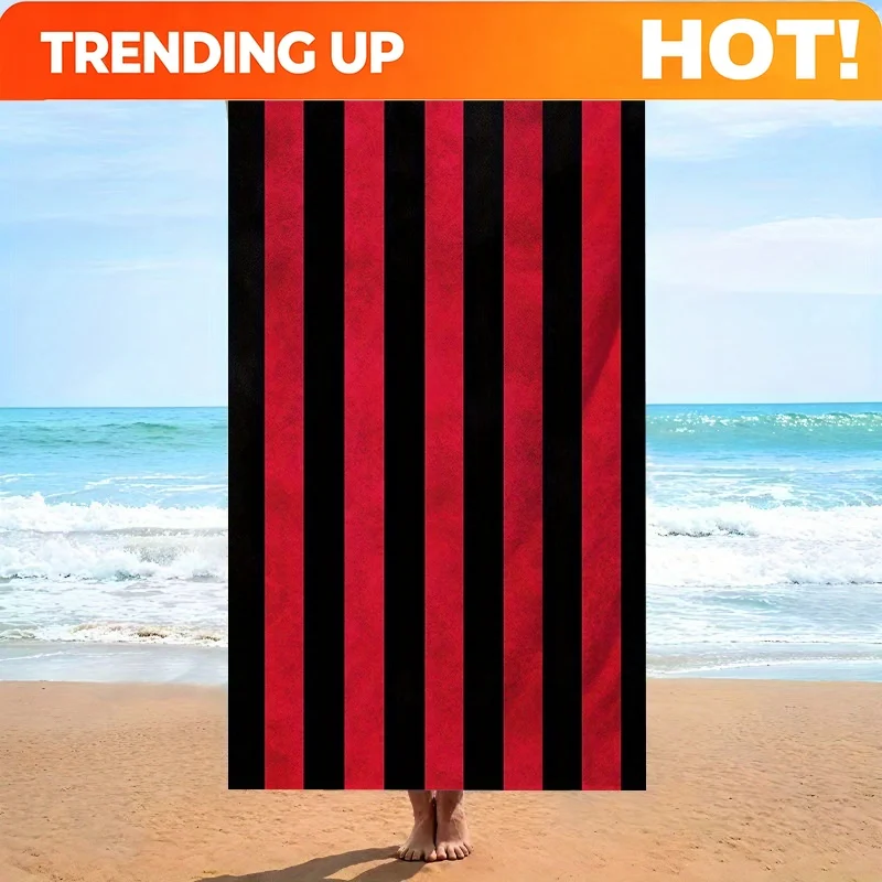 Customize 1pc a Beach Towel Featuring Faded Red And Black Stripes, Designed with a Bold Textile Pattern. This Minimalist And Mod