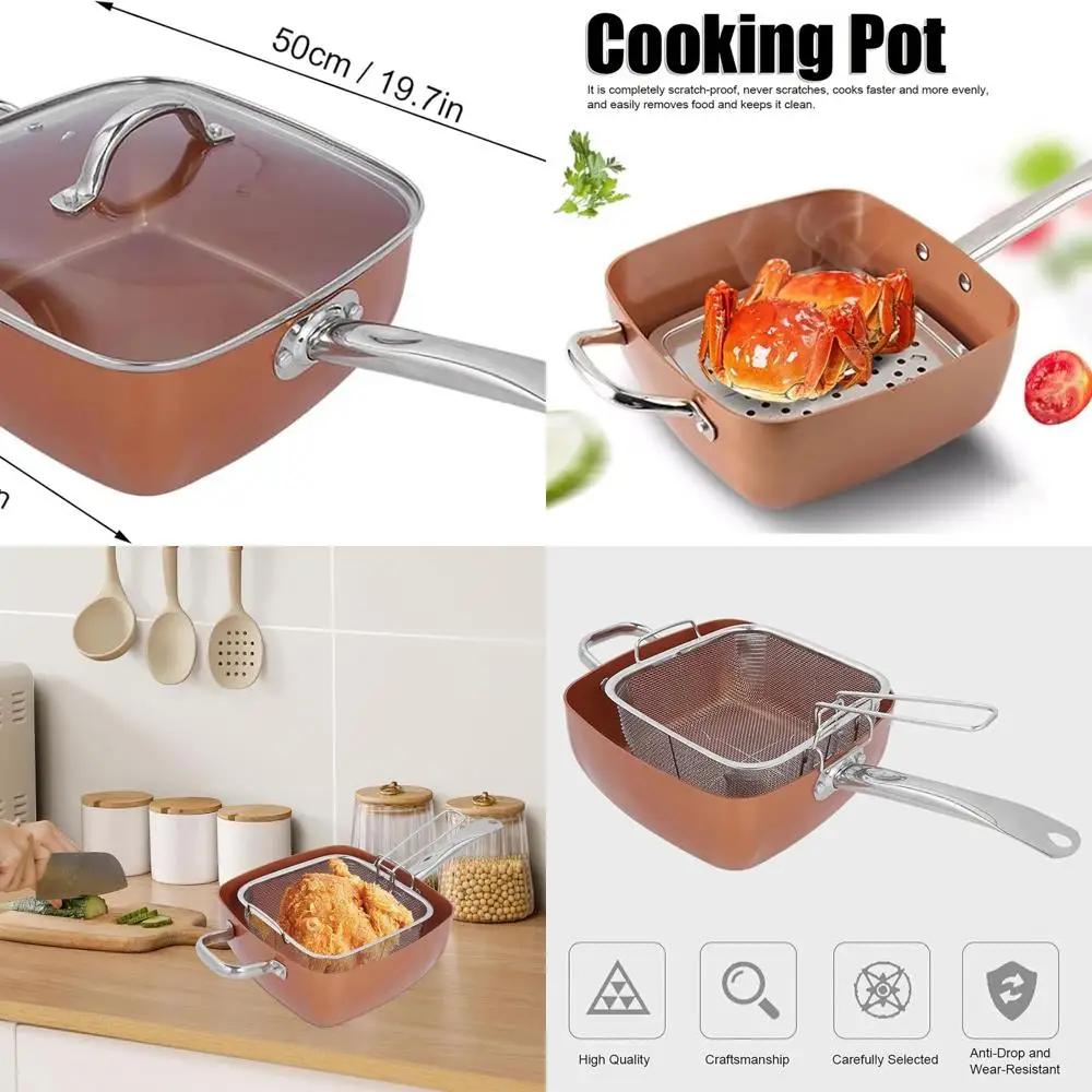 

Stainless Steel 4-Piece Non-Stick Frying Pan Set with Basket & Lid, 25cm Wok for Multipurpose Cooking