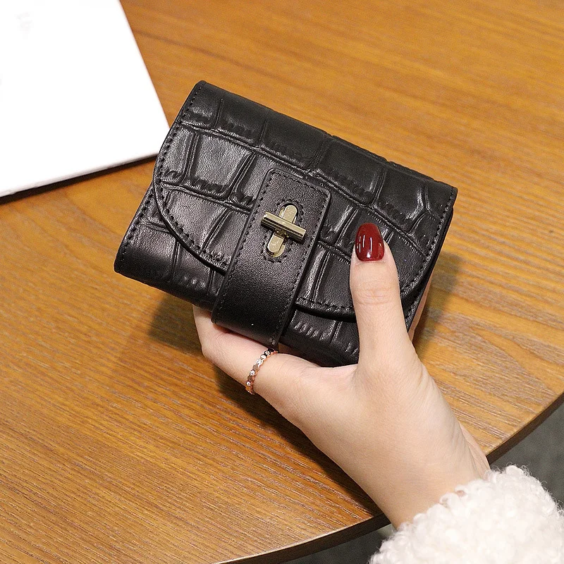 Fashion Alligator Women Wallets Short Genuine Leather Purse Cowhide Envelope Billfold Turnlock Female Wallet Card Holder 2023