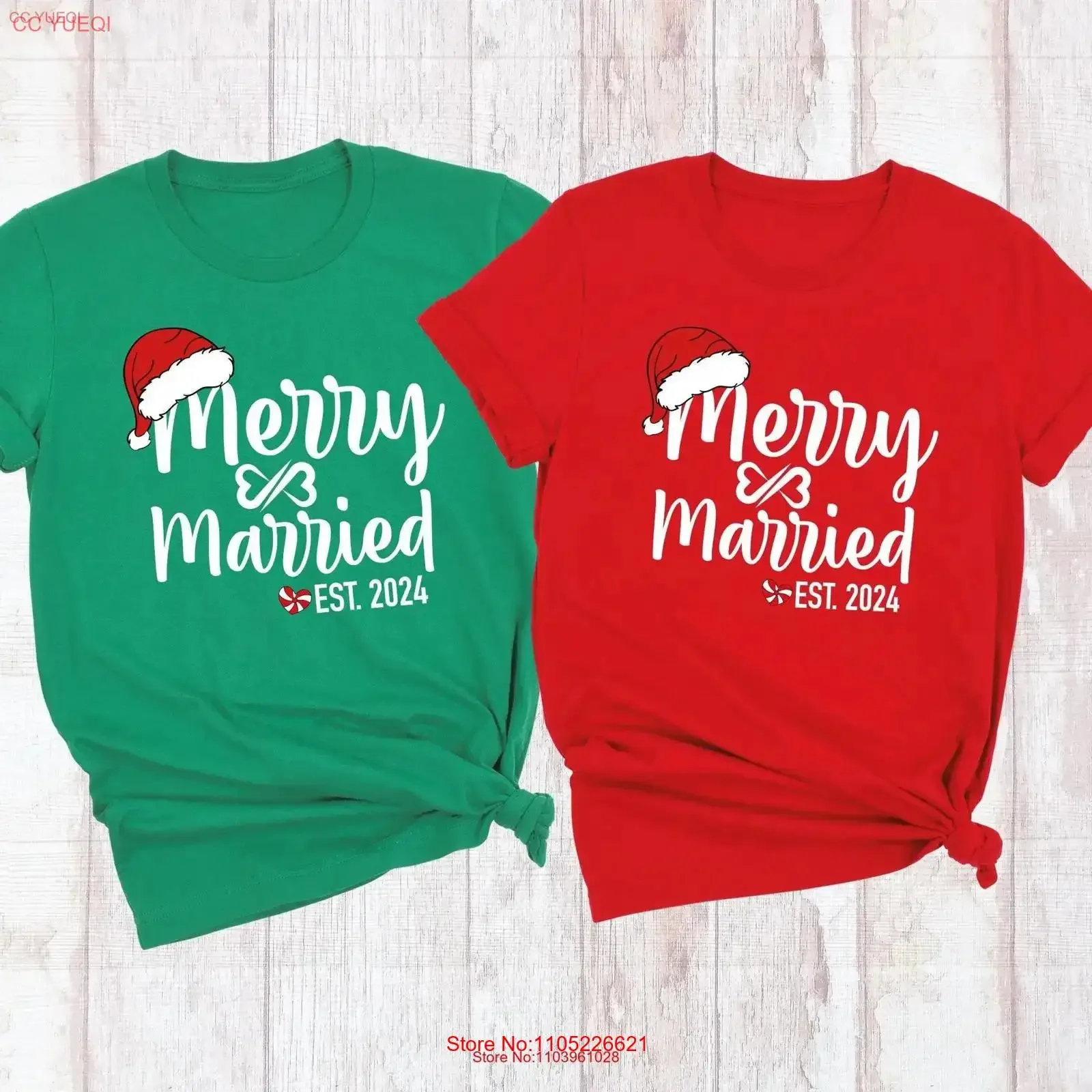 Merry and Married T Shirt First Christmas Couples Honeymoon Matching Mr Mrs Holiday Outfit Xmas vintage Washed Stylish Soft