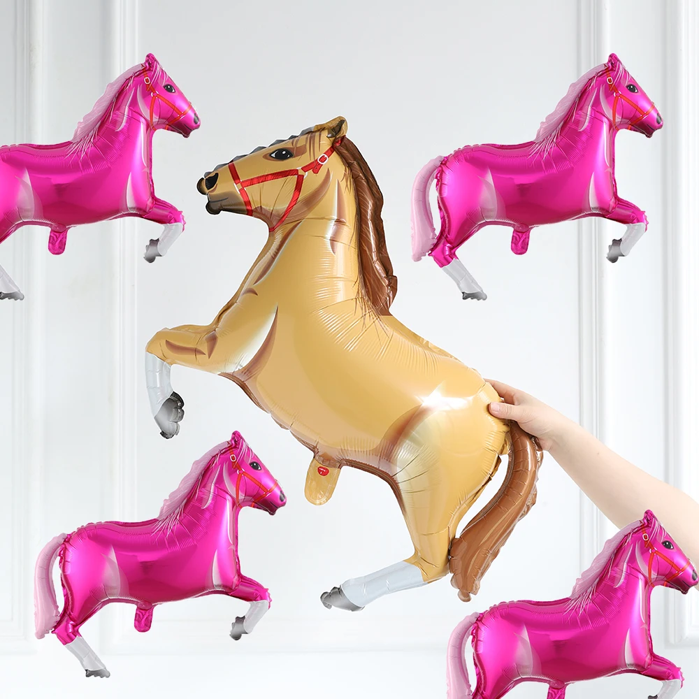 

2/5Pcs Inflatable Horse Foil Balloons Western Cowboy Rodeo Aluminum Ball Racing Birthday Baby Shower Blow Up Horse Party Decor