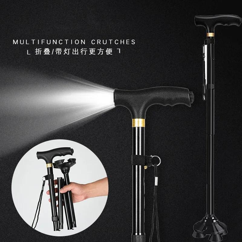 Elderly Walking Crutches with lights Adjustable Telescopic Portable Folding Aluminum Alloy Walking Stick Hiking Stick Non-Slip