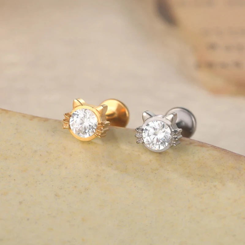 1 قطعة G23 التيتانيوم داخليا الموضوع Labret مسمار شفة مسطحة ميدوسا ثقب تشيكوسلوفاكيا القط الغضروف قرط الاذن المرصع ثقب المجوهرات