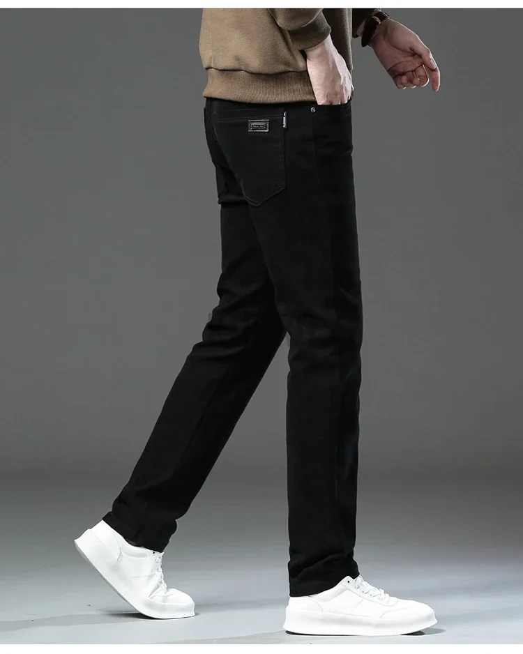 Markenmode, lockere, gerade geschnittene Business-Casual-Stretch-Jeanshose für Herren, Markenhose in 3 Farben, Übergröße, Herrenbekleidung, schmale Jeans – Detail 12