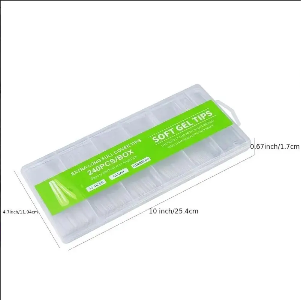 240Pcs Extra Long C Curve Nail Tips Clear False Nail Tips For Gel Acrylic Press On Nails Professional Home DIY With Box