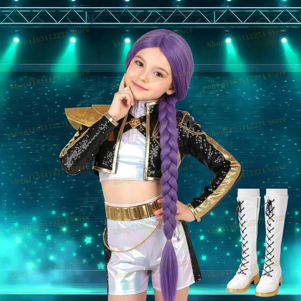 

Women Girls Demon Costume Hunters Rumi Mira Zeoy Golden Outfits shoes Halloween Cosplay Dress Set