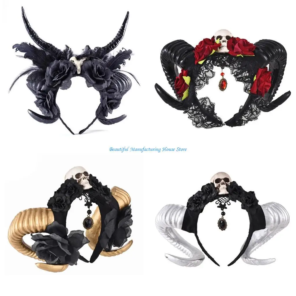 

E56A Ретро овечьи рога обручи для волос злые аксессуары Хэллоуин Косплей Костюм Вечеринка