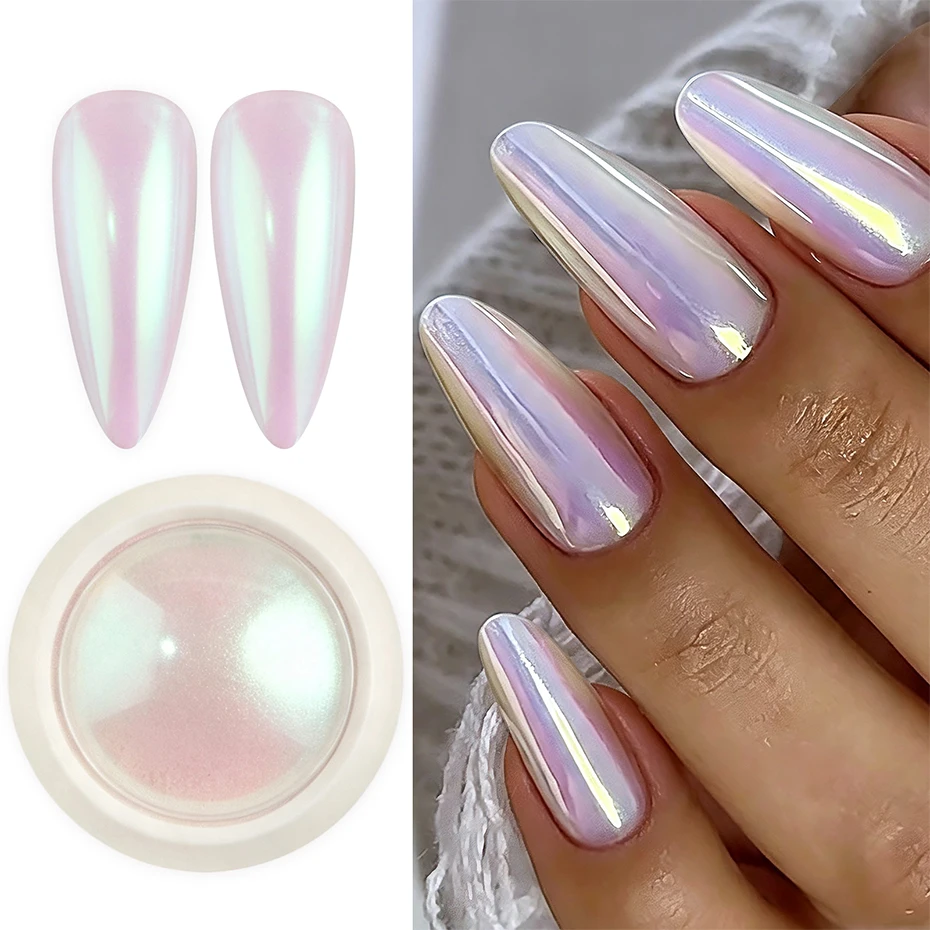 6pcs Mermaid Aurora Pearl Nail Powder Set Iridescent Chrome Mirror Pigment Dust Pink White Glitter Nail Art Powder Decoration