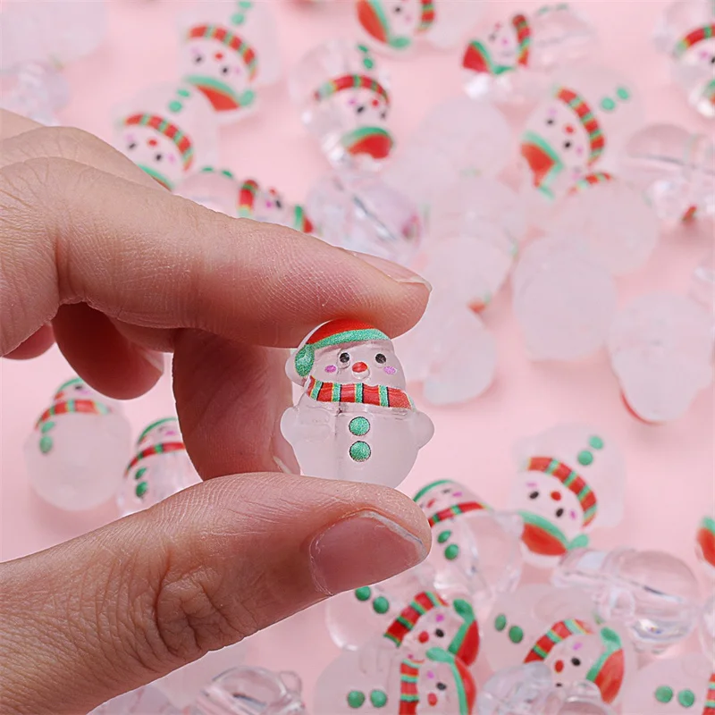 Christmas style 100pcs/lot color pattern print Transparent matte effect cartoon snowman shape acrylic bead diy jewelry accessory