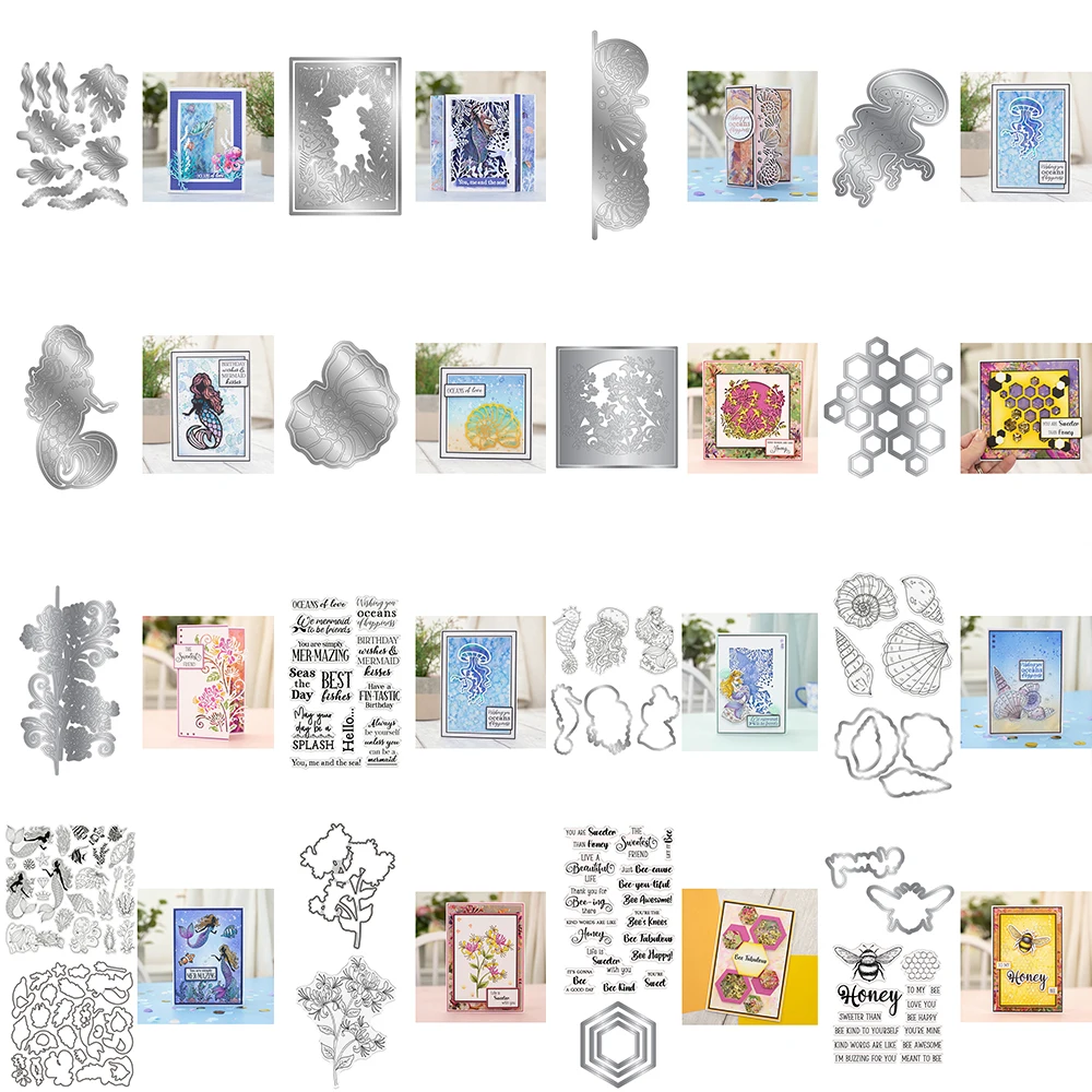

Metal Cutting Dies Ocean Jellyfish Shell Hive Mermaid Nature Clear Stamps Warm Wishes Puns for DIY Paper Cards Making Template