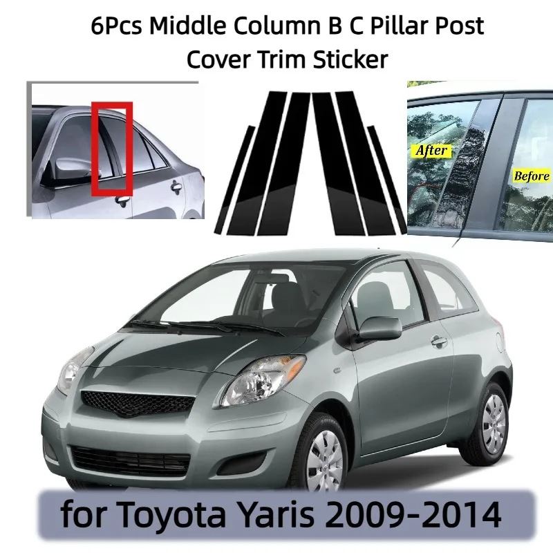 

6 шт., накладка на колонну из углеродного волокна, дверь автомобиля, окно, центр, средняя колонна, BC, накладка на стойку, наклейка для Yaris 2009-2014