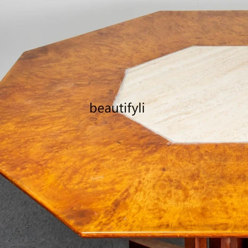 60.solid wood coffee table natural travertine living room tea table modern simple atmosphere travertine tea table octagonal