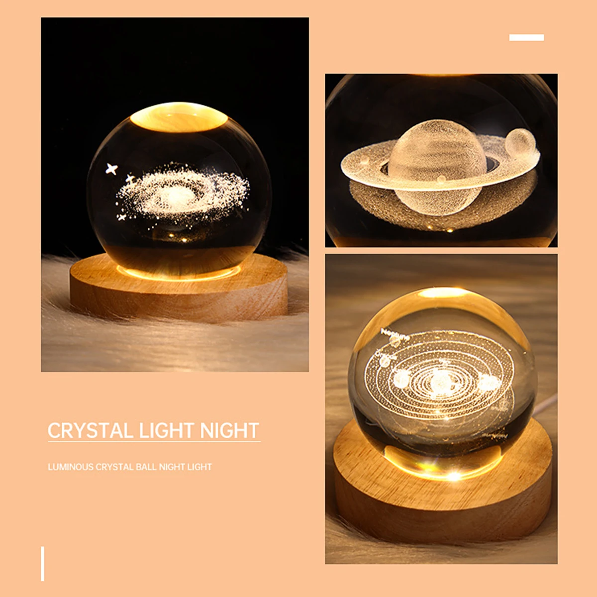 3D Crystal Ball Night Light LED Astronomy Night Lamp Milky Way Galaxy Solar System Crystal Ball Room Ambient Light Birthday Gift