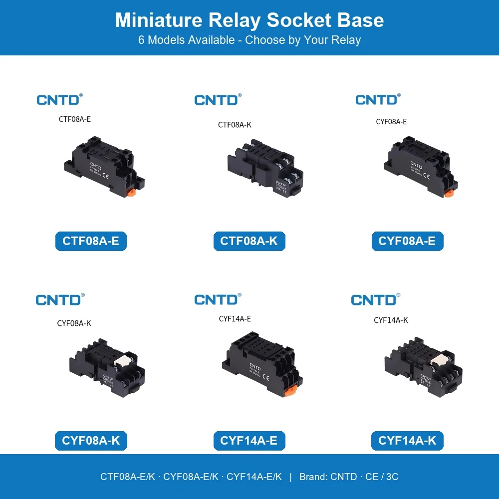 2PCS CNTD Relay Socket Base Holder 8 Pin 14 Pin CYF08A CYF14A CTF08A 5A 7A 10A 250VAC CE Industrial Electrical Automation
