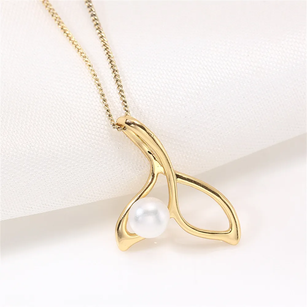 14K Gold Injected Pendant with Empty Holder Plated K Gold Craft Simple Fishtail Pearl Pendant Necklace Style DIY Accessories