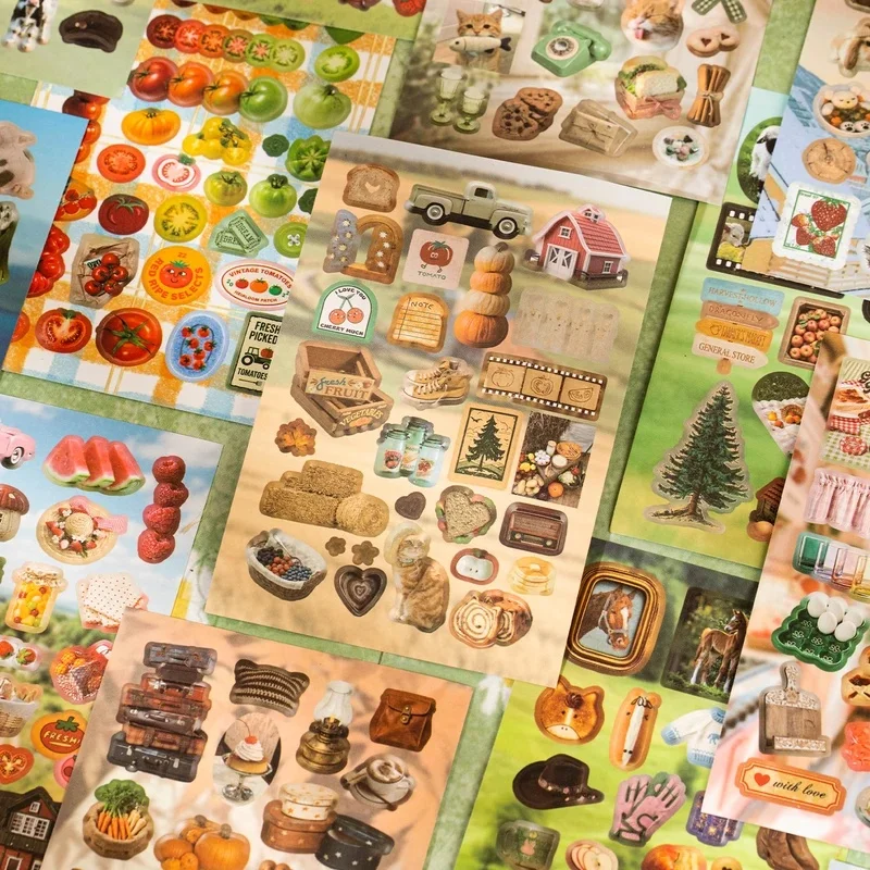 20 Sheets Coated Paper Sticker Book, Pastoral Meadow Rabbit & Cow Animal Stickers for Junk Journal Collage