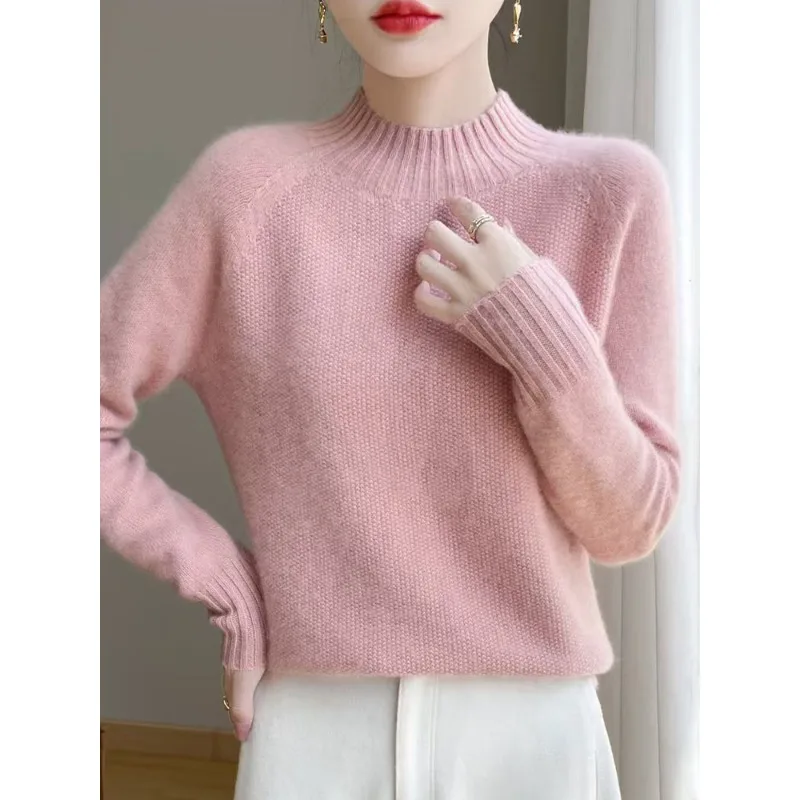 Wool Sweater Half-neck Pullover in Autumn and Winter New Mock Neck Sweater Women's Keep Warm Knit Top Winter Clothes Women 2024