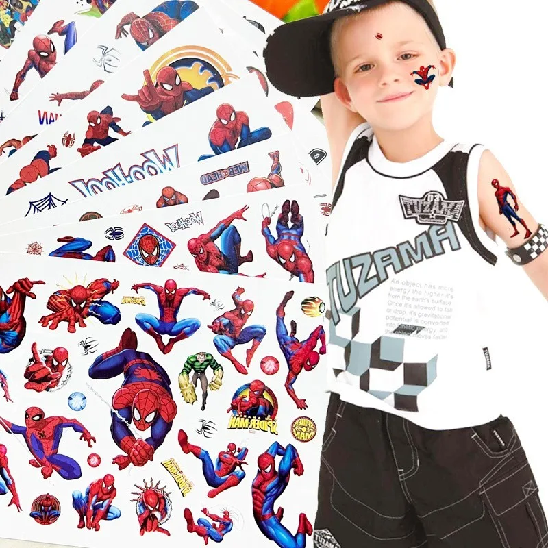 New Marvel Spiderman Tattoo Stickers Anime Spider-Man Cartoon Tattoo Sticker Kids Birthday Party Gives Gifts Body Art