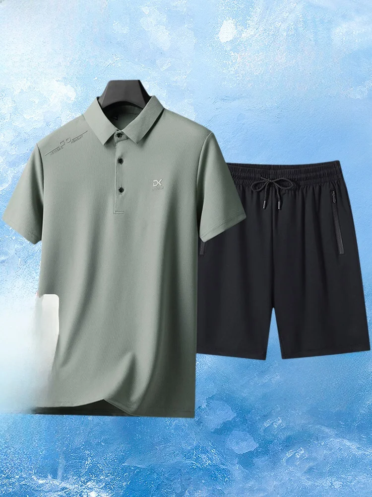 Conjunto de Camisa e Calça Curta TUCANO de Seda Gelada para o Verão, Roupa Casual para Pais, Camisa Masculina de Meia-Idade em Poliéster e Elastano, Presente