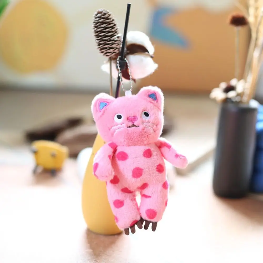 Lovely Stuffed Animal Polka Dot Cat Keychain Plush Doll Bag Pendant Cat Plush Key Ring Soft Decoration Plush Toy Unisex