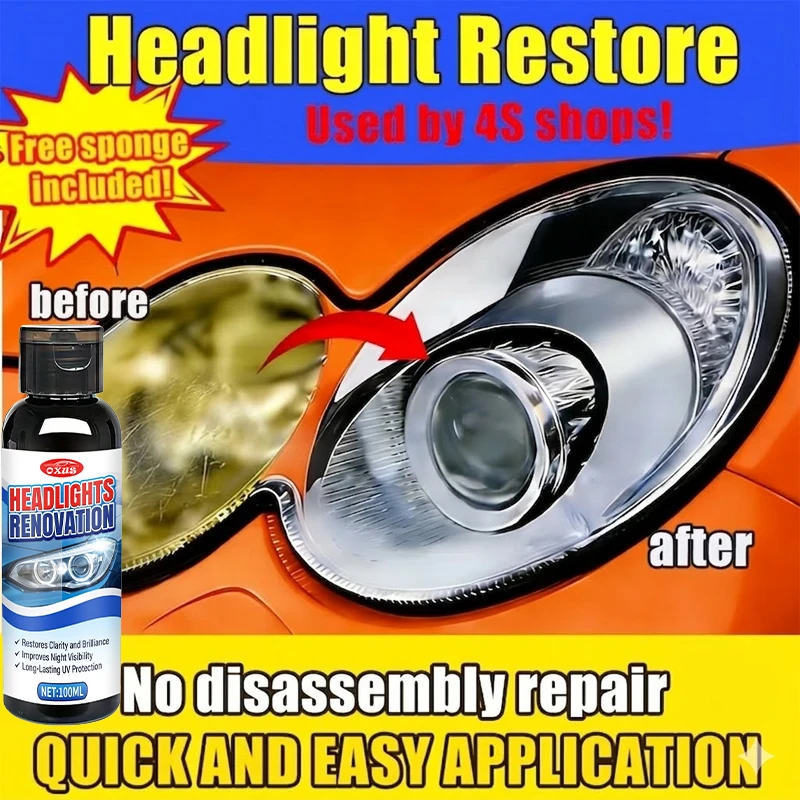 Car Headlight Restoration Cream Polish, Remove Yellowing Oxidation Scratch Repair, Restore Clarity Brightness