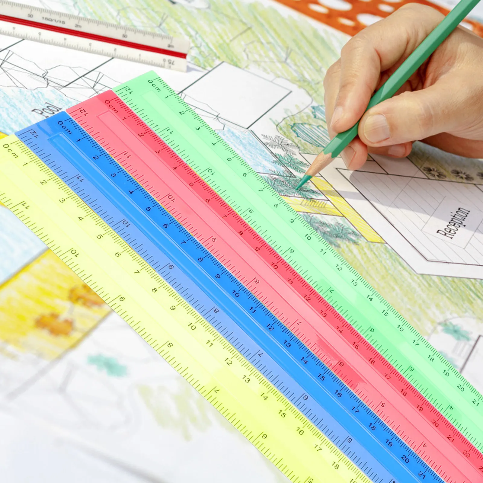 

Набор из 8 прямых пластиковых цветных линеек с мерной шкалой для школы, офиса, студентов, архитекторов, инженеров, 12 дюймов, оптом