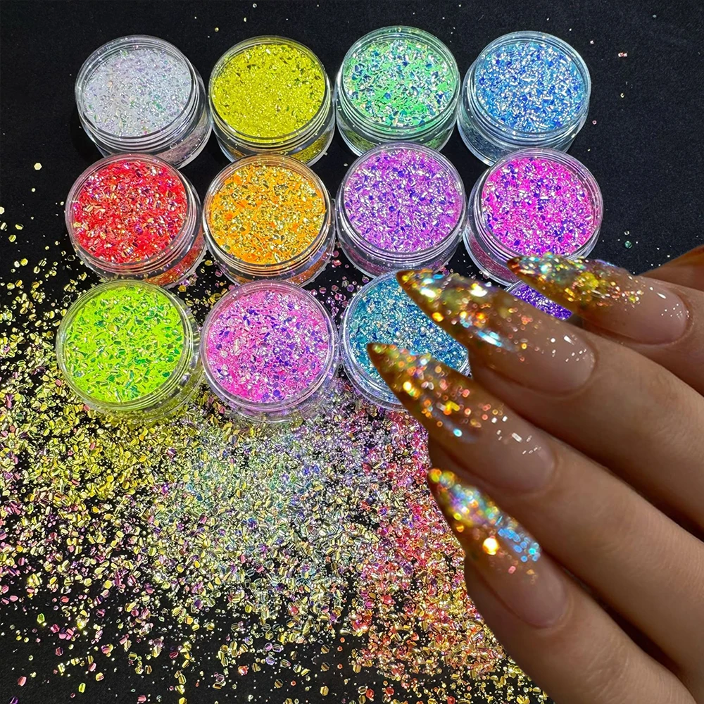 1 flacon de paillettes holographiques irisées pour ongles, mélange de paillettes épaisses et fines, décorations pour nail art, flocons scintillants, manucure DIY