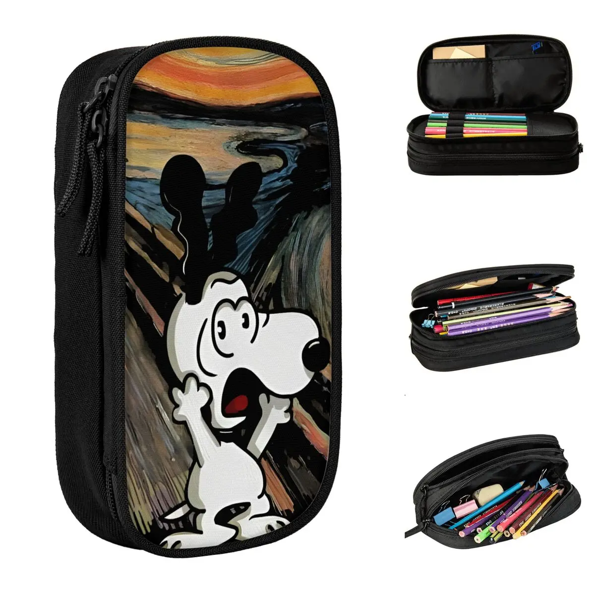 Lovely Peanuts Snoopy Screaming Art Pencil Case Pencilcases Pen Girls Boys Large Storage Bags School Supplies Gifts Stationery