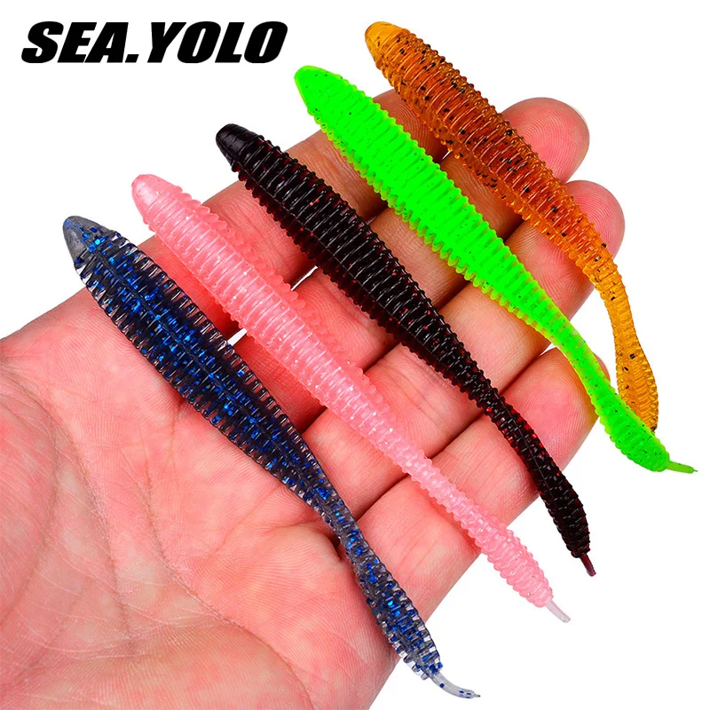 Sea.Yolo 10Pcs Fishing Lure 10cm 3g Silicone Soft Bait Trout Worm Wobblers Swimbait Artificial Baits Carp Bass Pesca Tackle