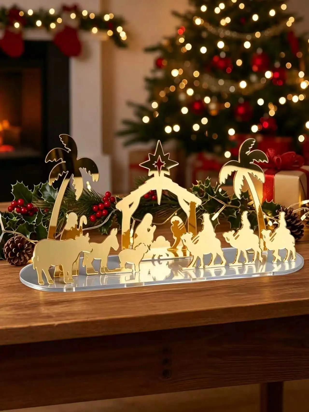 Jesus Nativity Scene Set, Acrylic Christmas Nativity Scene Mini Holy Family Figure Ornaments, Simple Bohemian Style Desktop Christmas Decorations, Suitable for Christian Families to Place and Display on Indoor Fireplaces