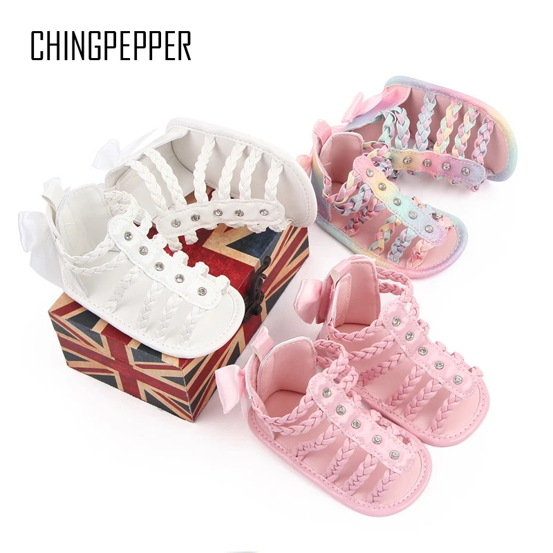 Brand Infant Girls Sandals Toddler Summer Pink Shoes Newborn Bebes Princess Footwear for 1 Year Bows Leather Sandales Baby Items