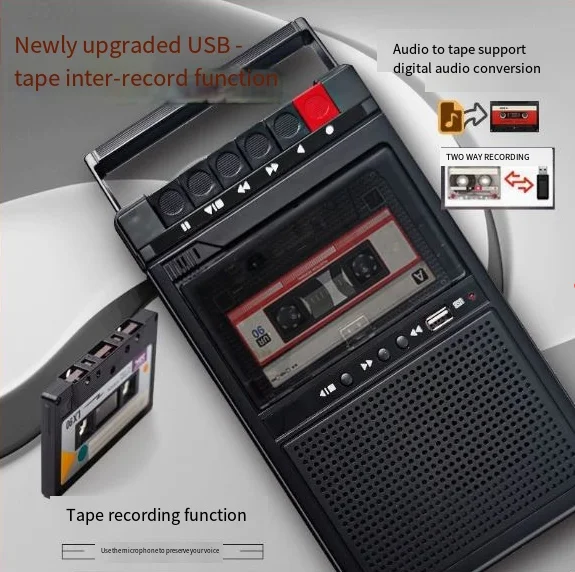 Portable Cassette Recorder Nostalgic Retro Portable Tape Player Walkie-Talkie Player Recorder and Playback All-In-One