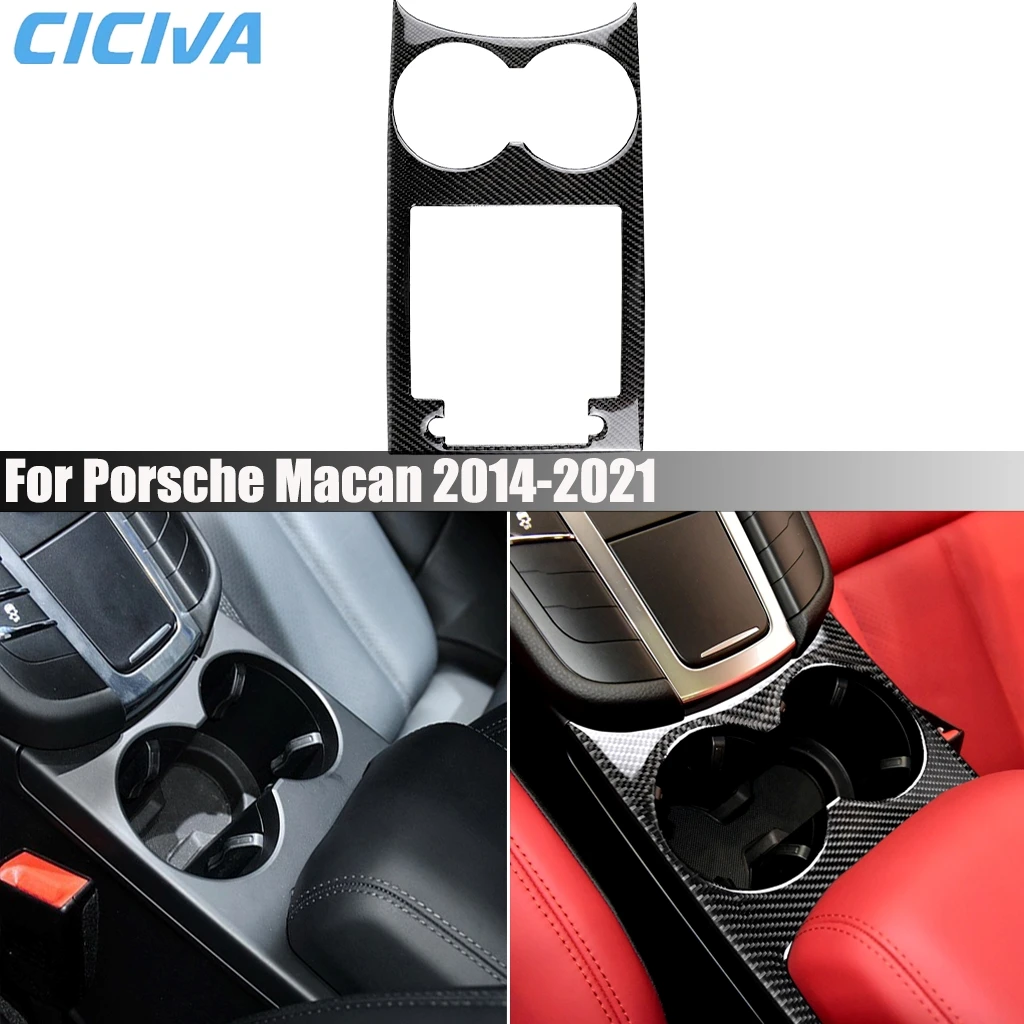 

Carbon Fiber Car Accessories Center Console Cup Holder Interior Cover Modified Trim Sticker For Porsche Macan Cayenne 2014-2021
