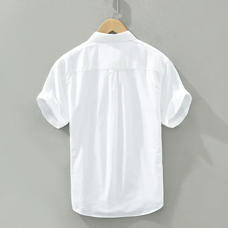 White Short Sleeve Shirt for Men Pure Cotton Turn-down Collar Casual Shirts Summer New Male Fashion Clothing