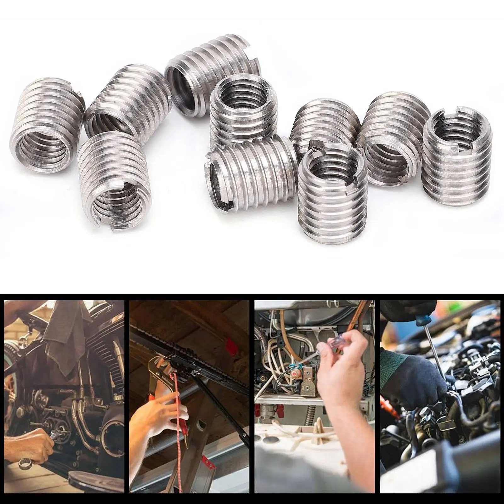 10Pcs Stainless Steel Insert Nut Insert Nut Thread Repair Sleeve Threaded Bushing Screw Reducing Conversion Tool Threaded Sleeve