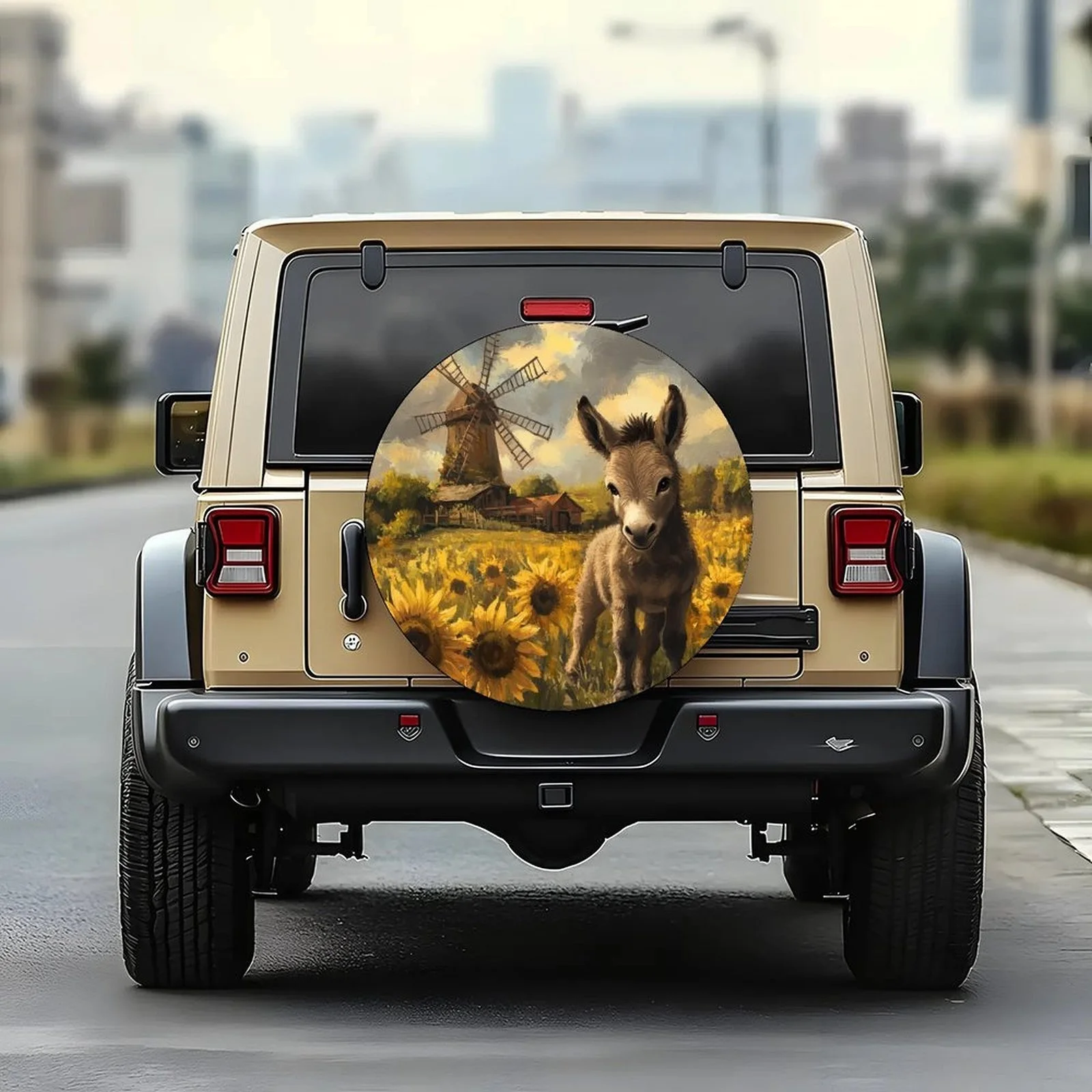 1pc Donkey In Sunflowers Themed Tire Cover Wheel Cover, Trendy Universal Wheel Cover Tire Cover Wheel Protection Cover, Suitable