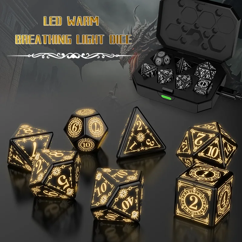 

D&D LED Rechargeable Dice Set | 7-Color Glowing Polyhedral DND Dice with Charging Case - Durable Tabletop RPG Dice