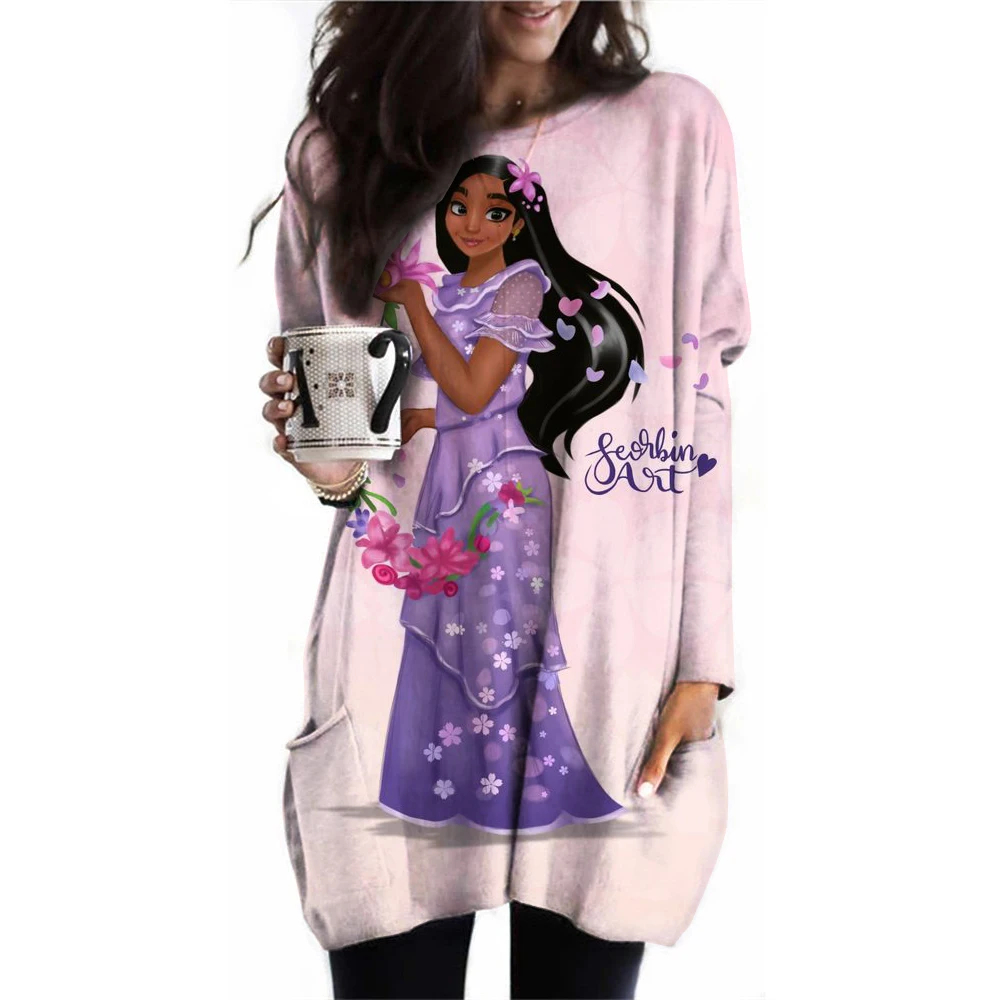 Disney Frozen Pattern Women's 3D T-shirt Long Sleeve Disney Princess Printed Women's Street Clothing Festival T-shirt Large Size