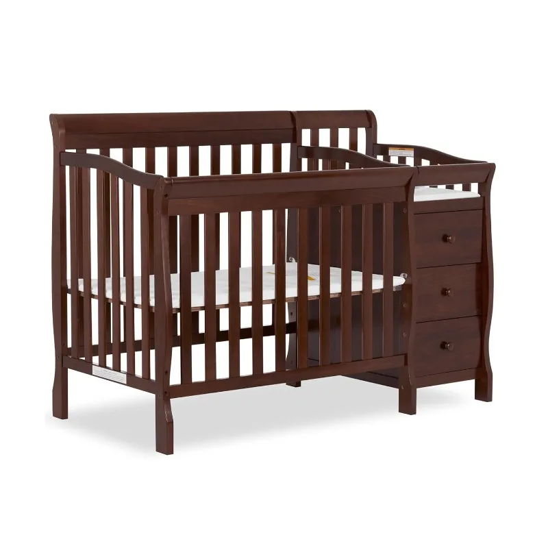 4-in-1 Mini Convertible Crib And Changer in Espresso, Greenguard Gold Certified, Non-Toxic Finish, New Zealand Pinewood