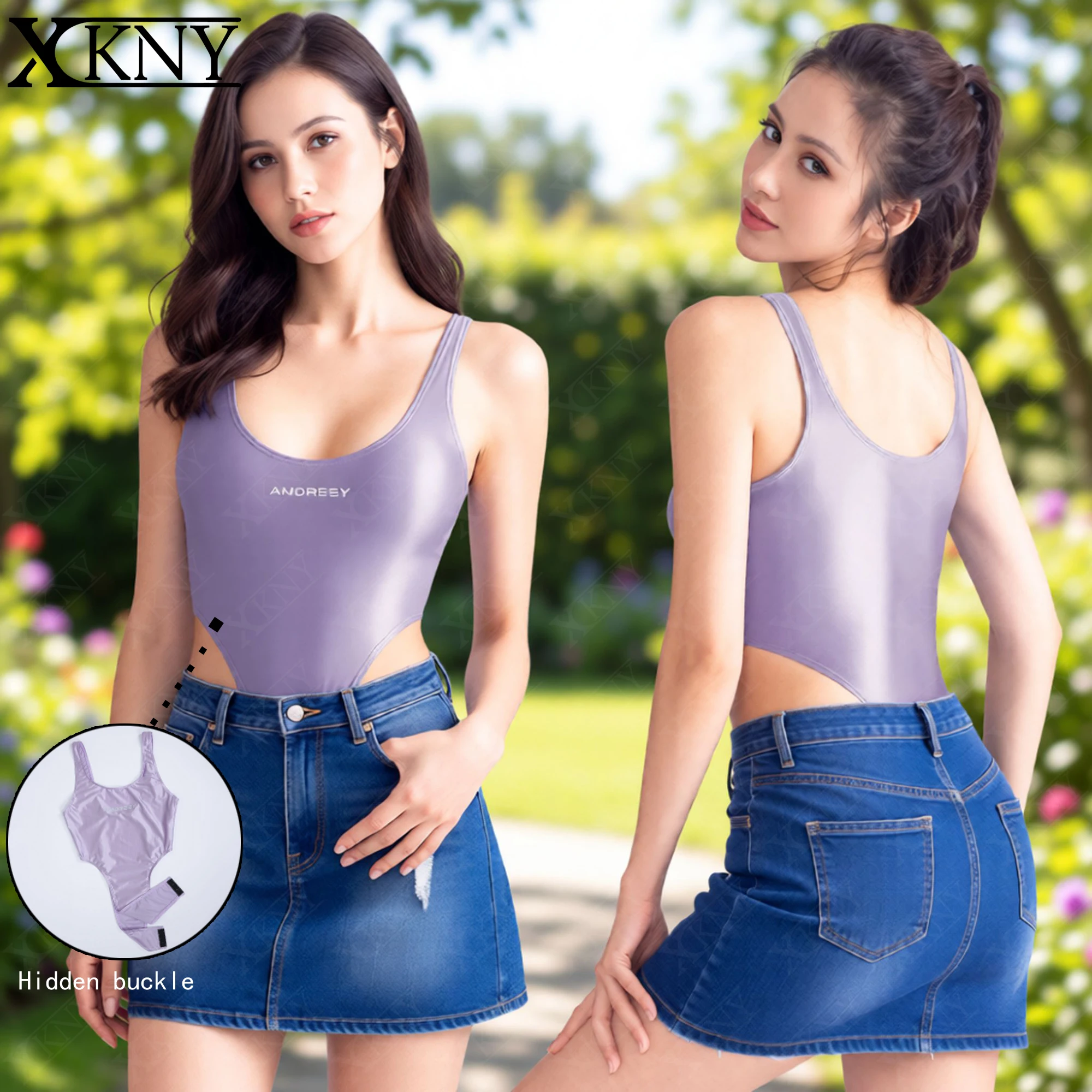 AMORESY Satin glossy swimsuit Oil Silk Smooth high fork One Piece Swimsuit Hidden crotch hook Swimsuit