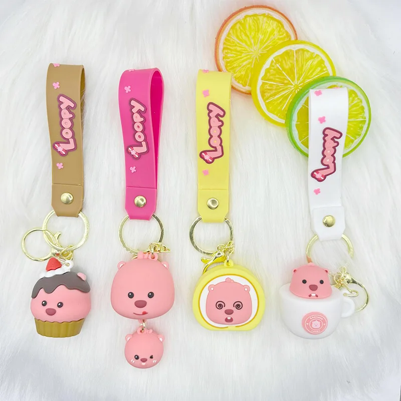 Cartoon Zanmang Loopy Kids Toys Pendant Kawaii Anime Beaver Creative Schoolbag Car Key Couple Pink Key Chain Gift Birthday Gifts