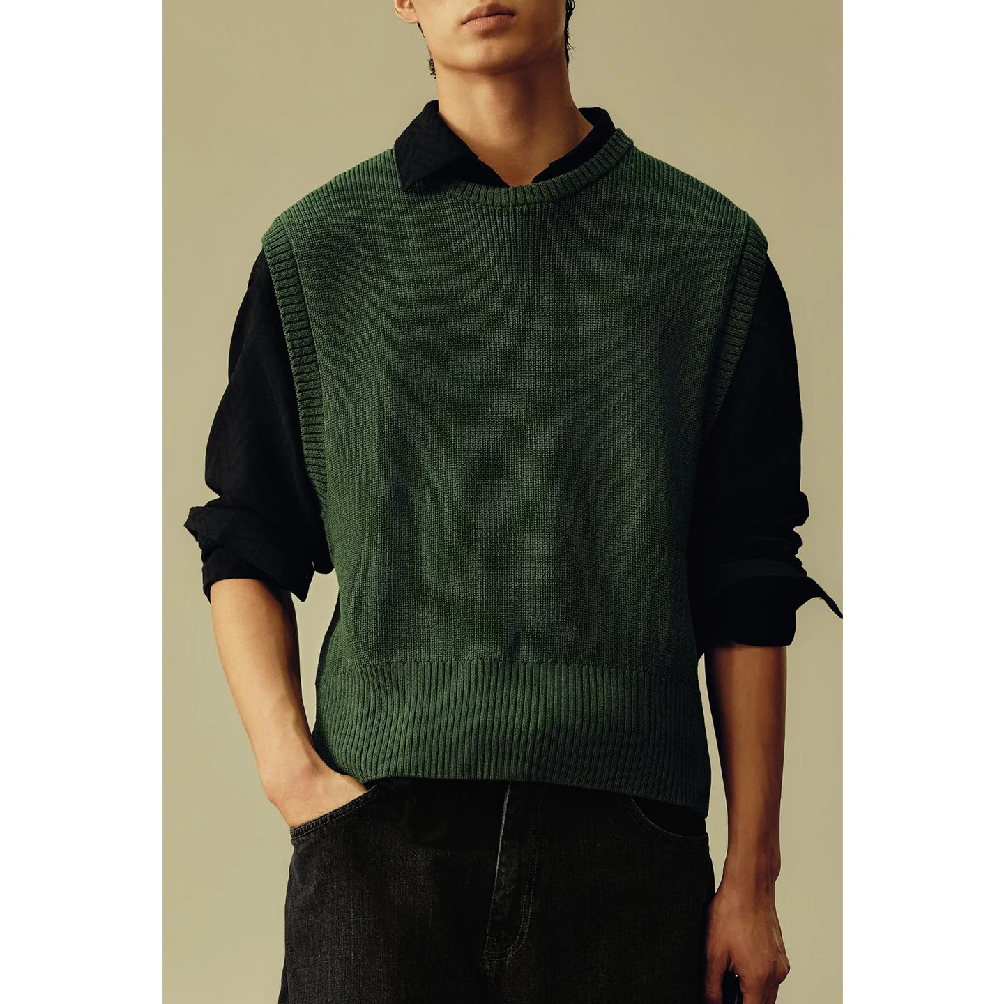 فضفاضة تناسب محبوك سترة الرجال الخريف الشتاء جديد جولة Ne Svel مختلط الألياف ضبط شوكة العلامة التجارية Faion الملابس #3