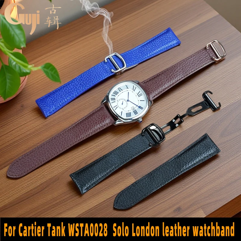 حزام ساعة من الجلد الطبيعي لكارتييه WSTA0028 تانك لندن سولو ليتشي محكم جلد البقر حزام الساعات الرجال النساء الفرقة 17 18 20 22 مللي متر #1